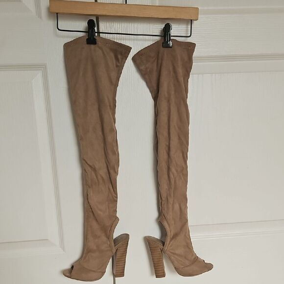 Shoe Republic LA Tan Over-the-Knee Boots with Stiletto Heel - Picture 1 of 16